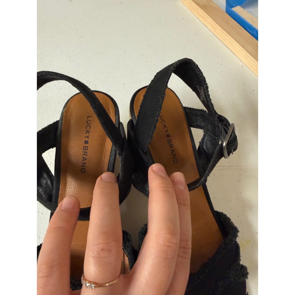 Boho Chic Resort Western Boho Casual Chic Wedge Black Lucky Brand Heel Size 9 - Picture 3 of 8